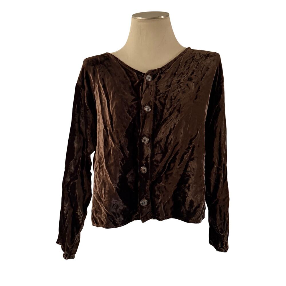 CP Shades Brown Velvet Cardigan Button Top M